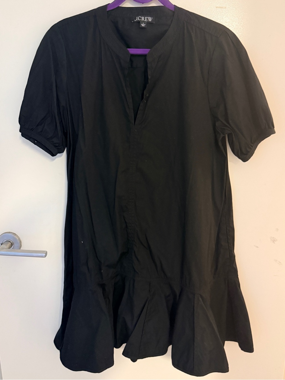 J.Crew Black Short Sleeve Ruffle Hem Dress Large